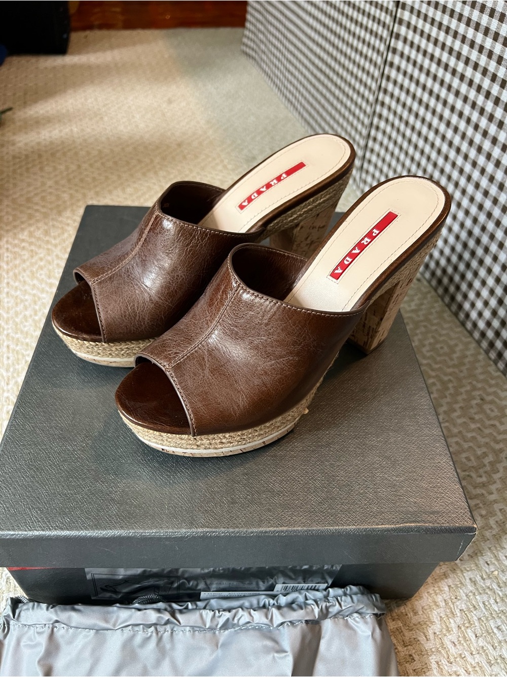 Prada Sport Brown Leather Clogs